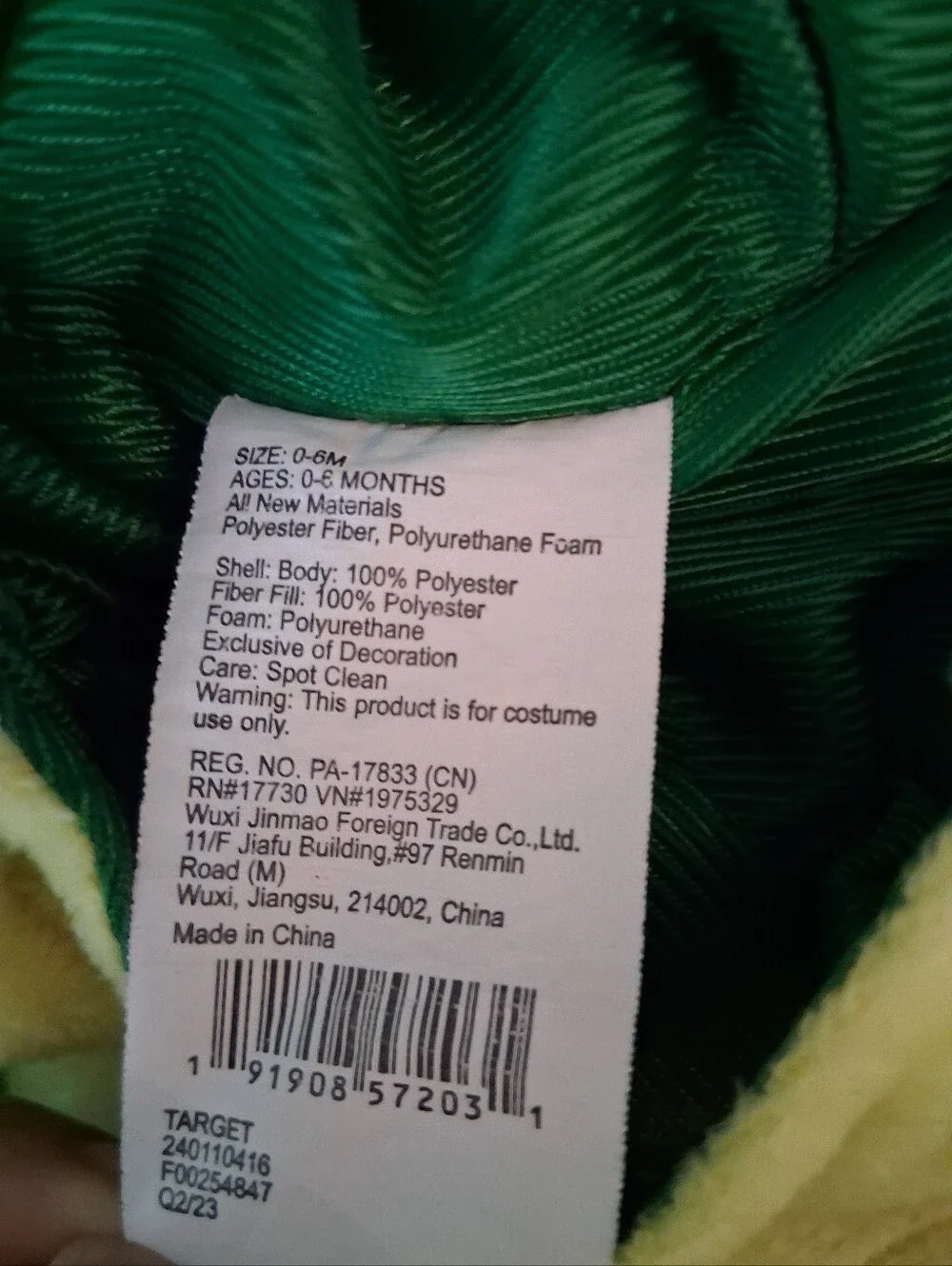 Target Green and Yellow Triceratops Toddler Costume Size 0-6 Months Preowned